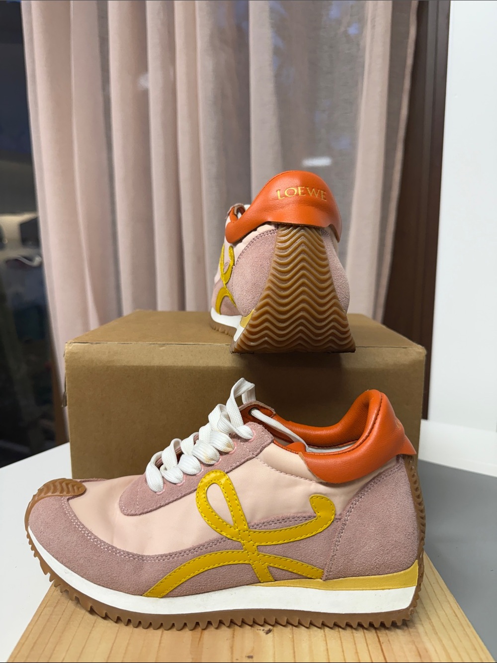 Loewe like Pink, Orange & Yellow Suede-Trim Lace-Up Sneakers
